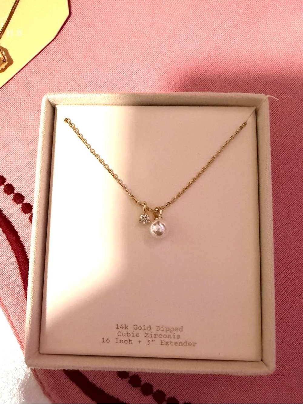 14K Gold-Dipped Pearl Pendant Necklace with CZ Accent - Gold